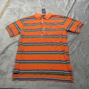 Polo Ralph Lauren Shirt Youth Medium 12-14 Orange Green Striped Short Sleeve NWD